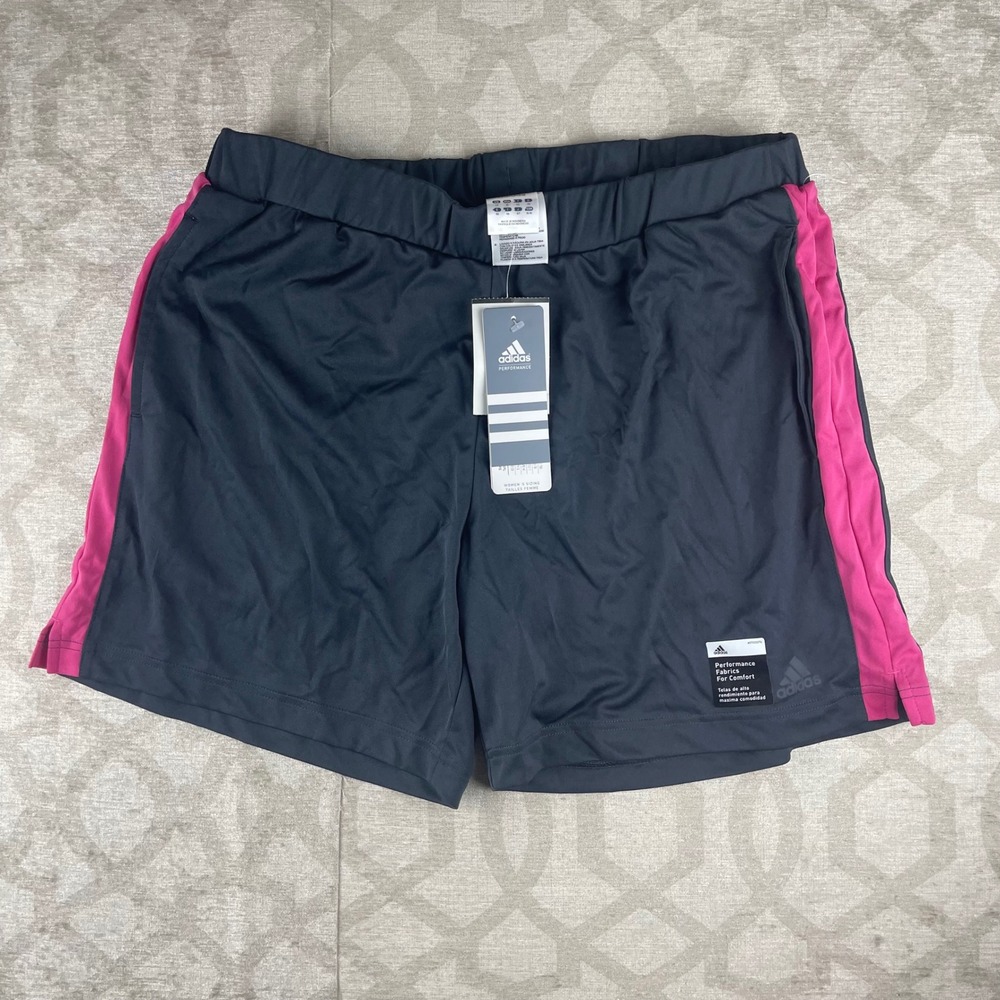 Adidas Clima365 Women Medium Gray Pink Stripe Athletic Performance Shorts NEW